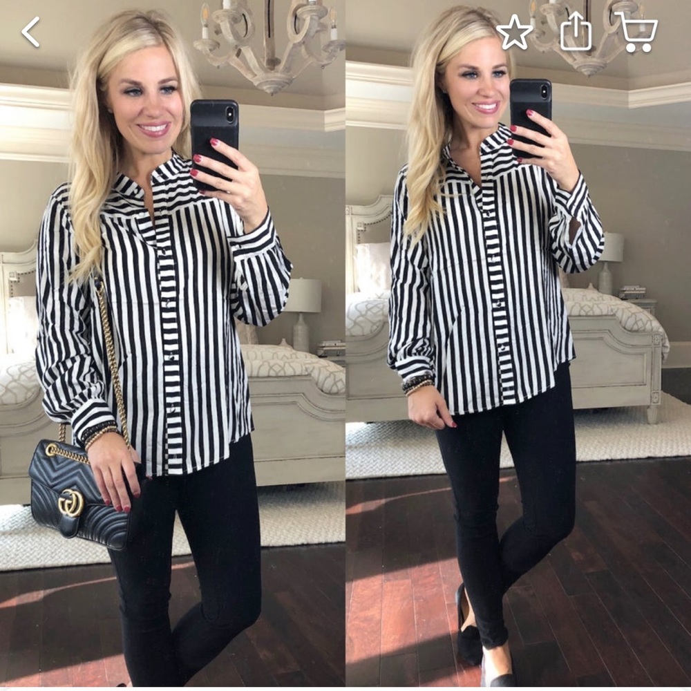 Jules & James Boutique, Black & White Striped Blouse - Size Small